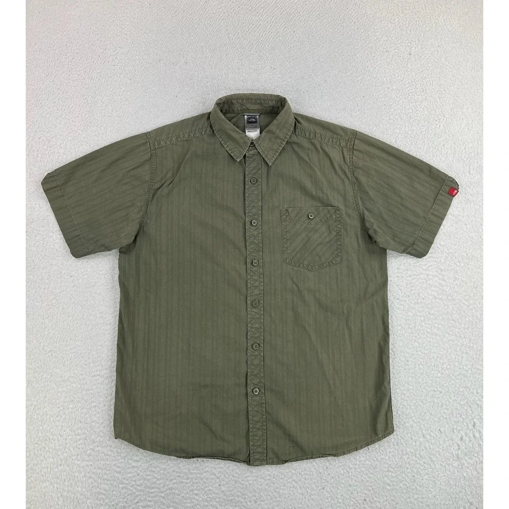 The North Face Mens Green Herringbone Cotton Short Sleeve Button Up Shirt AZ7S M